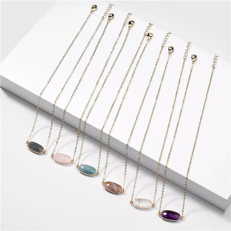 Summer Geometric Natural Stone Pendant Necklace