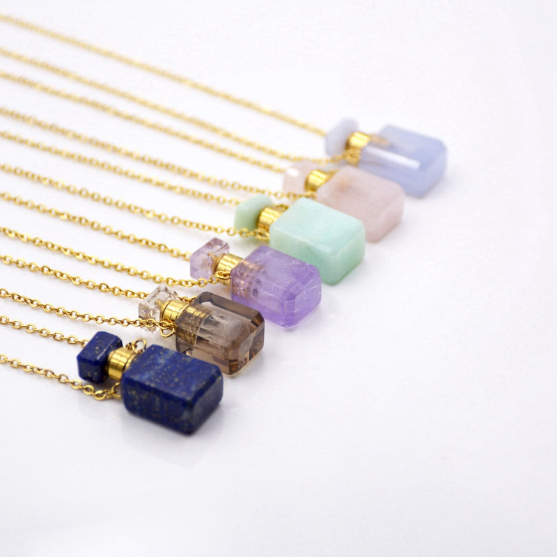 Natural Custom Gemstone Mini Bottle Pendant Necklaces
