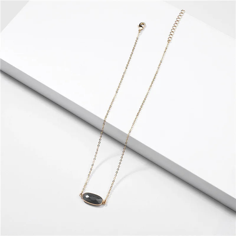 Summer Geometric Natural Stone Pendant Necklace
