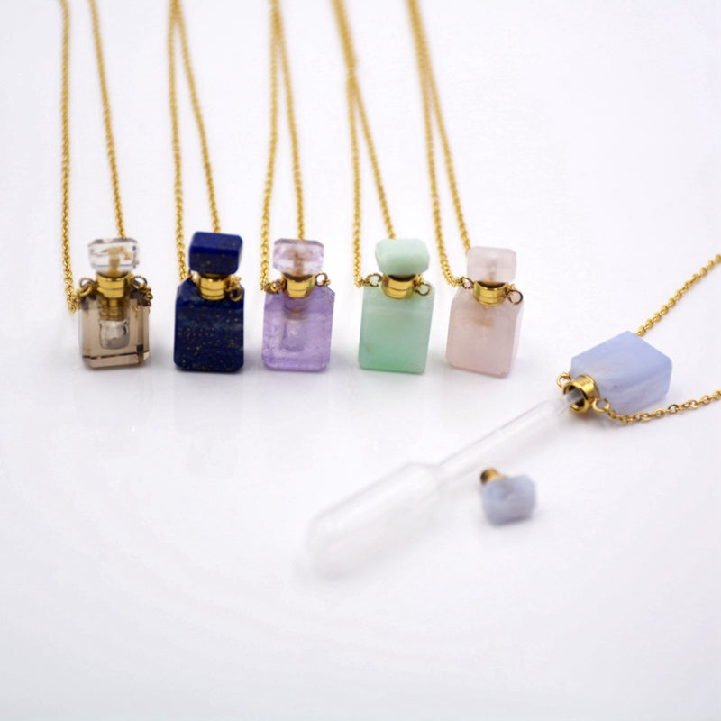 Natural Custom Gemstone Mini Bottle Pendant Necklaces