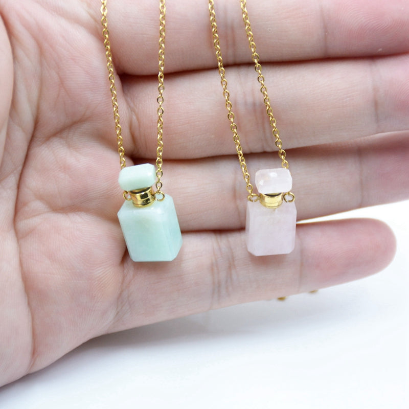 Natural Custom Gemstone Mini Bottle Pendant Necklaces
