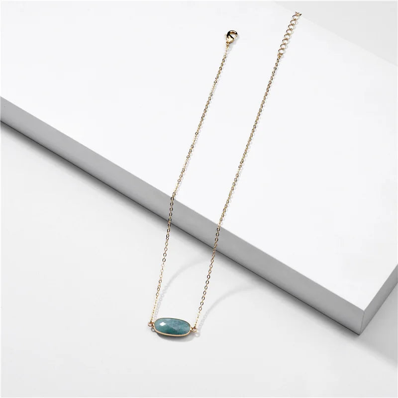 Summer Geometric Natural Stone Pendant Necklace
