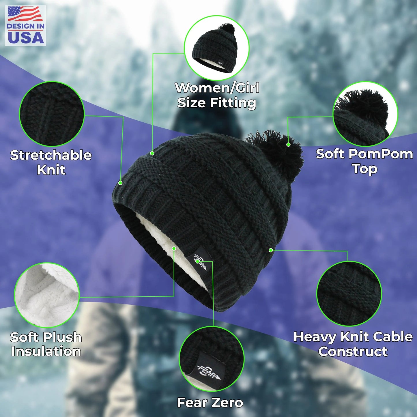 Warm Wool Insulated Winter Beanie Hat