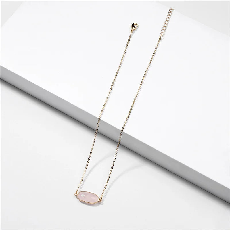 Summer Geometric Natural Stone Pendant Necklace
