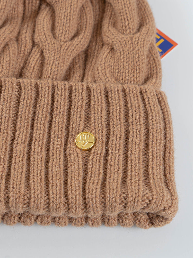 HL cashmere beanie tan cable