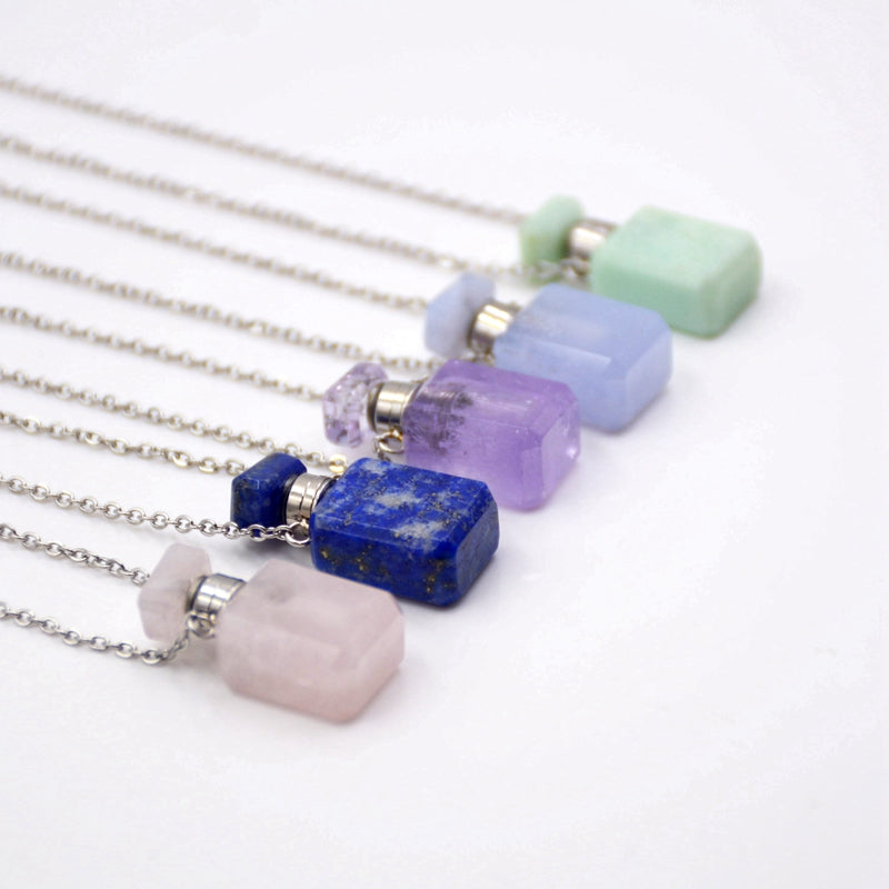 Natural Custom Gemstone Mini Bottle Pendant Necklaces
