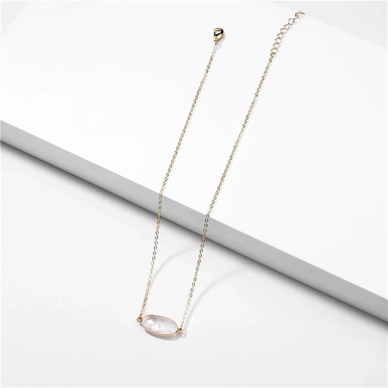 Summer Geometric Natural Stone Pendant Necklace